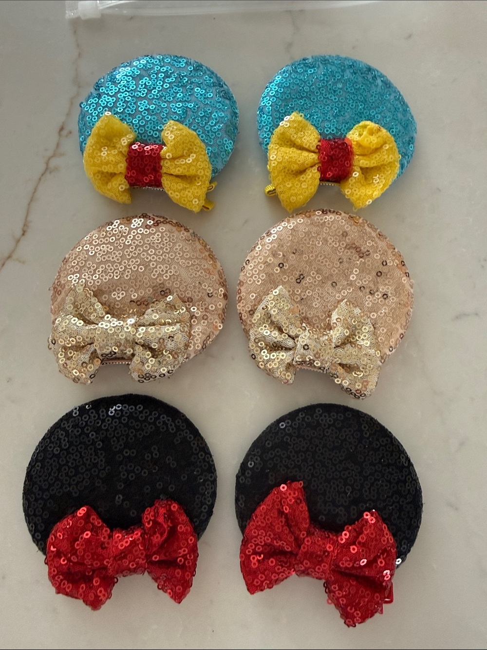 Sequin Bow Kids Hair Clips - Blue, Gold, Black